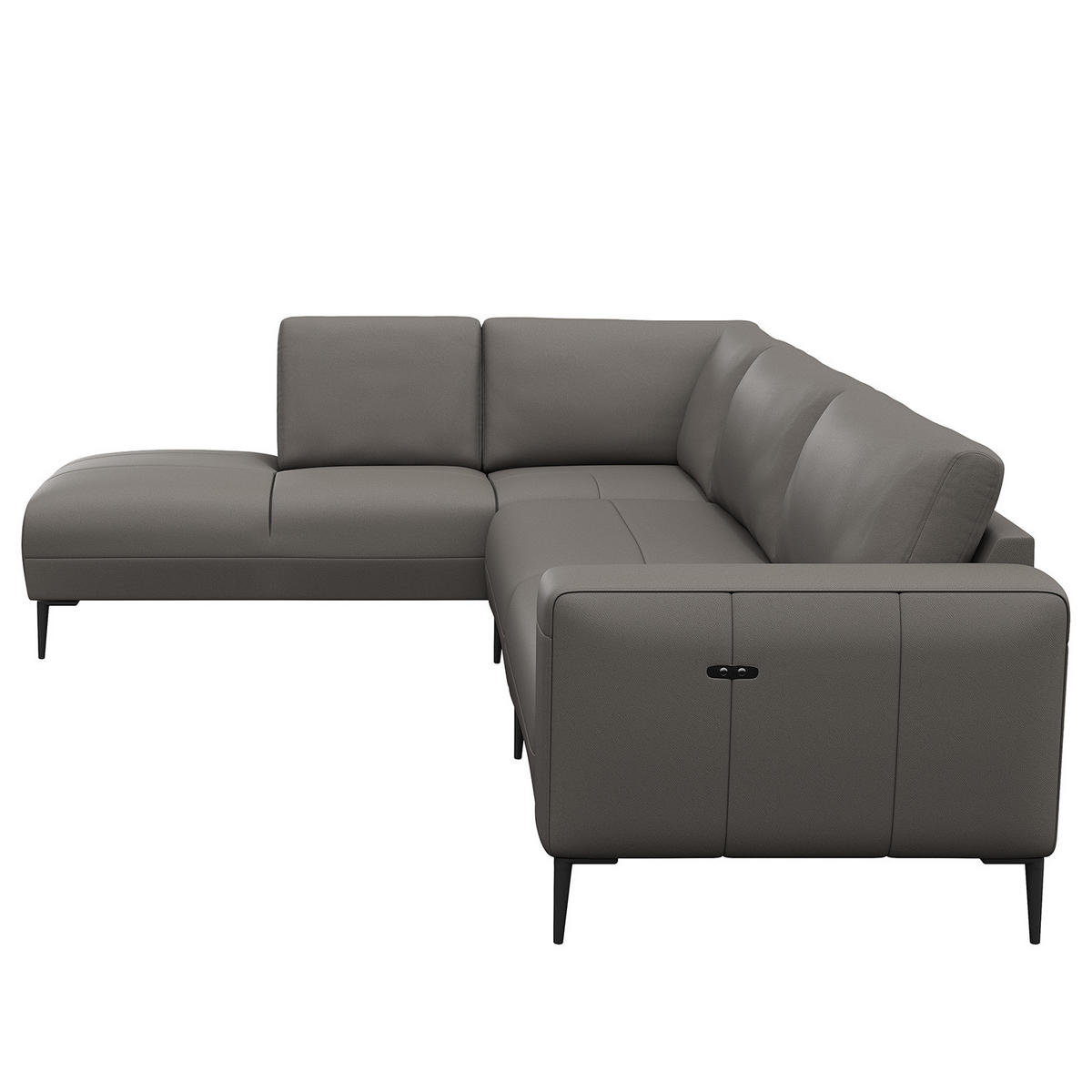 ECKSOFA mit Ottomane - Schwarz/Grau, Leder/Metall (290/203cm) - home24