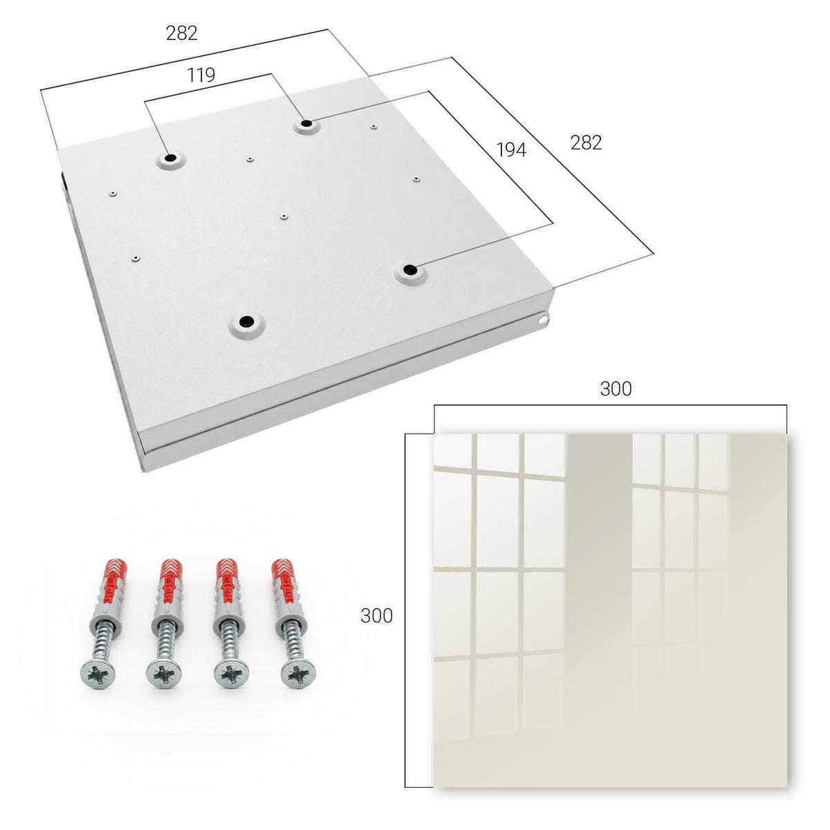 SCHLÜSSELBOX Weiß 30x30 cm – Türöffnung nach rechts - Cremefarbener Stein - Creme, Metall (30/30/5cm) - TULUP
