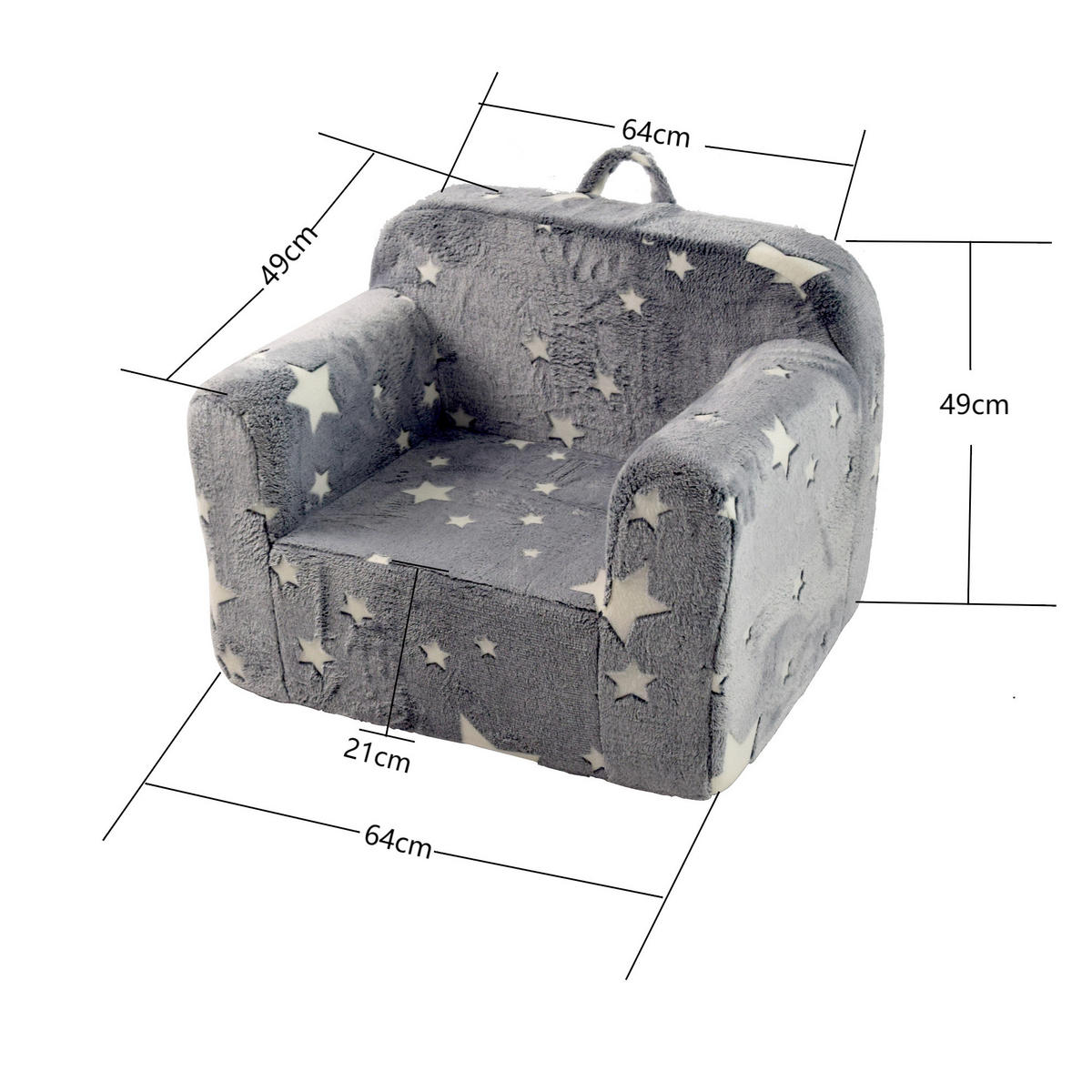 KINDERSOFA Stoff mit Armlehnen, leuchtendem Sternmuster abnehmbarer Bezug 49/64/49 cm Grau - Grau, Textil (64/49/49cm) - Redom