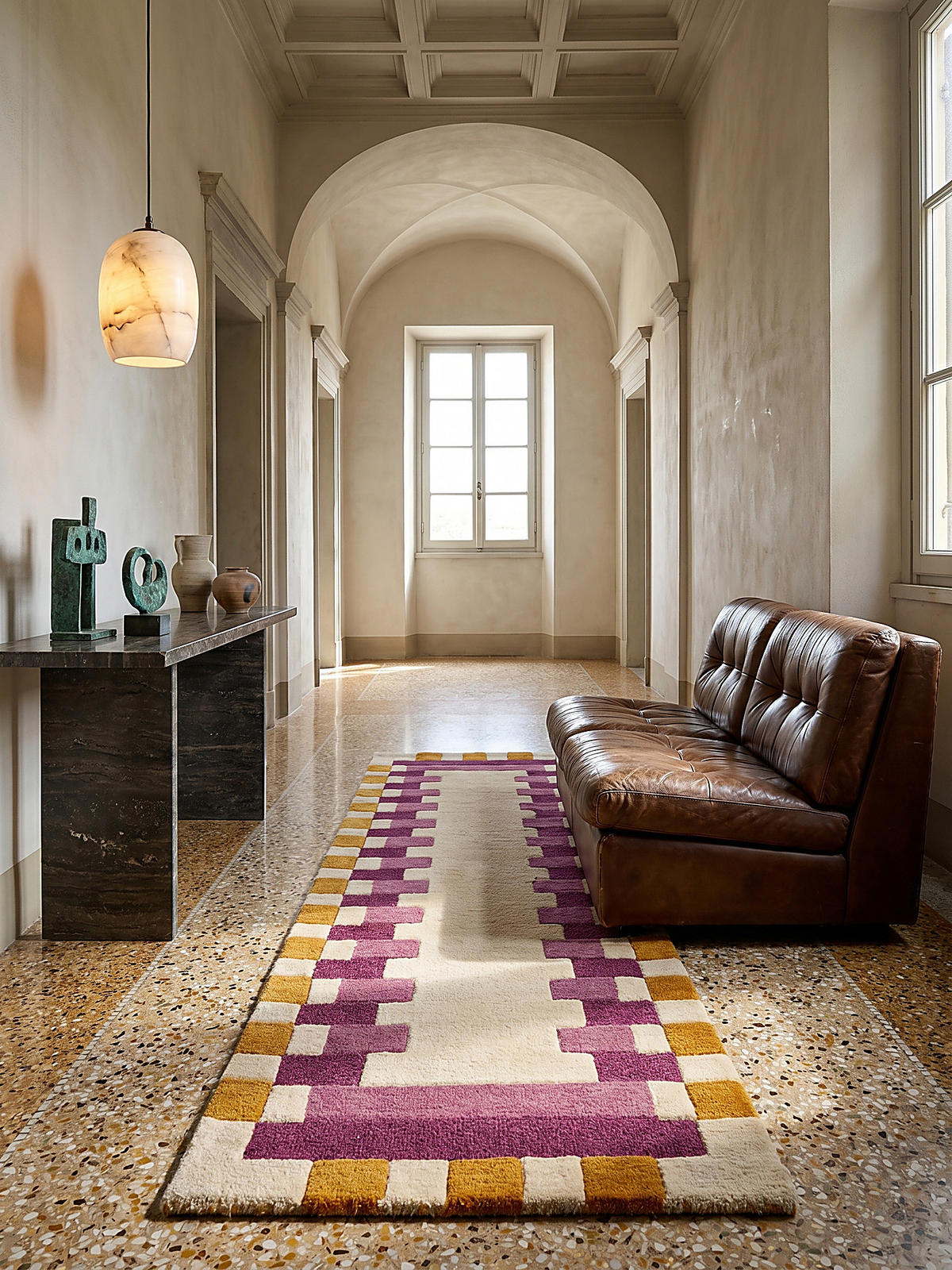 WOLLTEPPICH WENSUM, geometrisch, Rosa-Gelb, 60 x 230 cm - Rosa, Textil (60/230cm) - KADIMA DESIGN