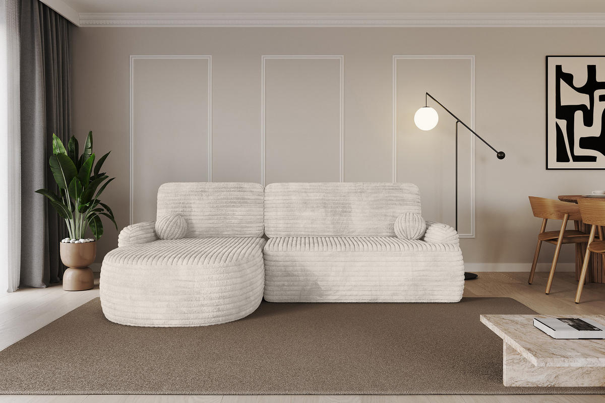 ECKSOFA mit Schlaffunktion und Bettkasten LIRA-L - 264x172x89 Creme - Creme, Holzwerkstoff/Textil (264/172cm) - ALTDECOR