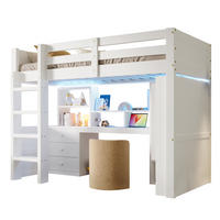 HOCHBETT 90/200 cm in Weiß mit LED-Beleuchtung, Schreibtisch und Kleiderschrank - Weiß, Holzwerkstoff (90/200cm) - Flora Grace
