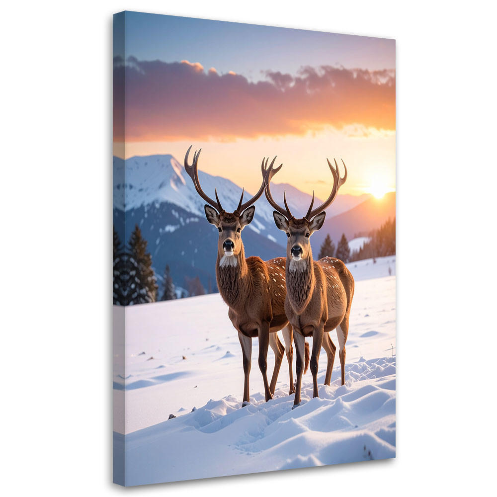 BILDER, Hirsch in Winterlandschaft - Weiß, Textil (30/45cm) - Feeby