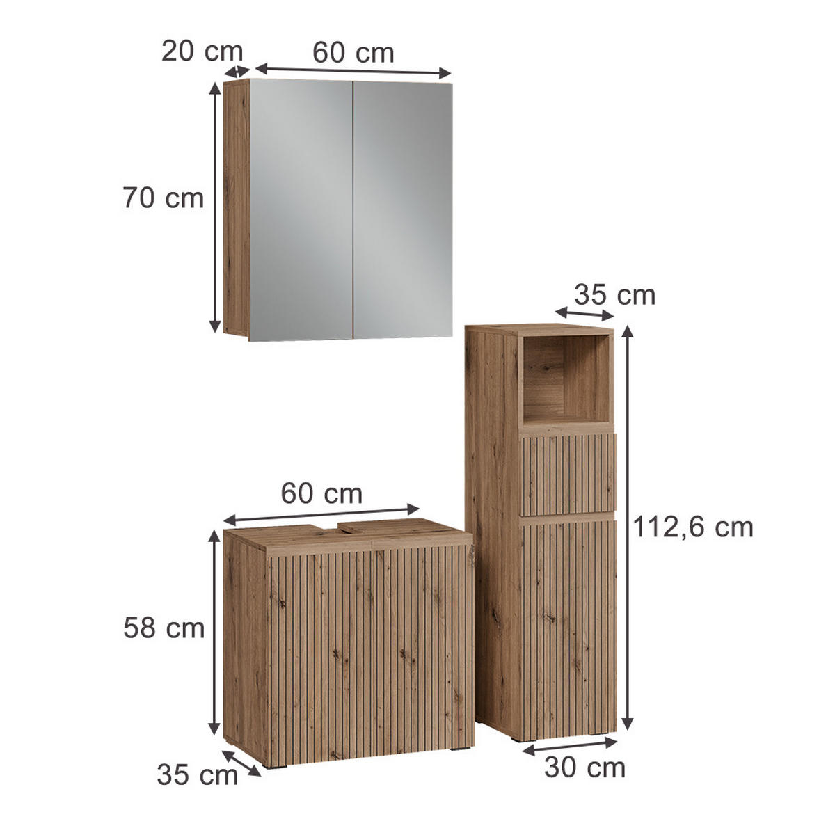 BADMÖBEL-SET Takumi Artisan 3 Teile - Eiche Artisan, Holzwerkstoff (60/58/35cm) - Vicco