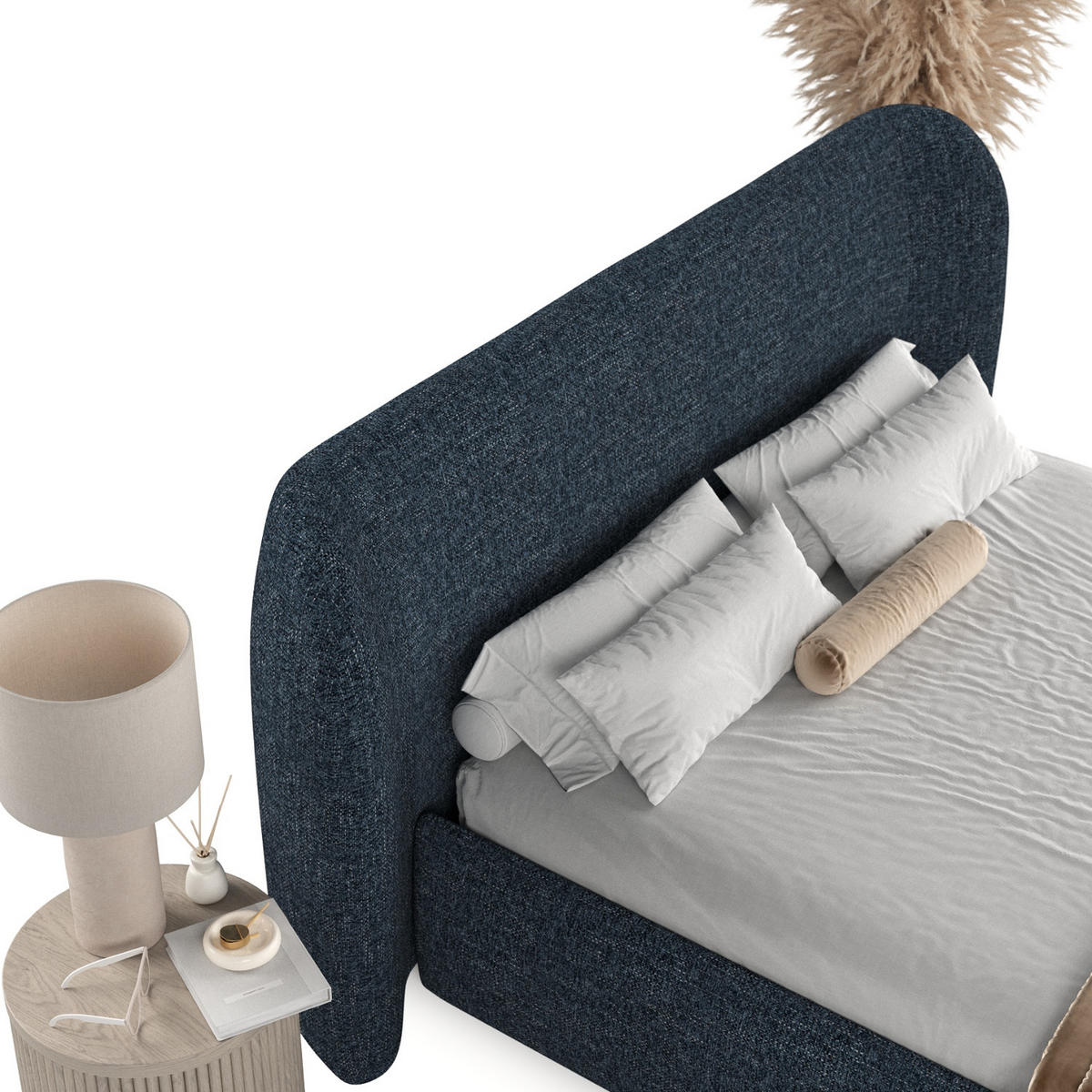 POLSTERBETT Bellano mit Stauraum 160/200 cm Marineblau im Modesto Stoff - Schwarz/Naturfarben, Holz/Holzwerkstoff (160/200cm) - AltaBeds