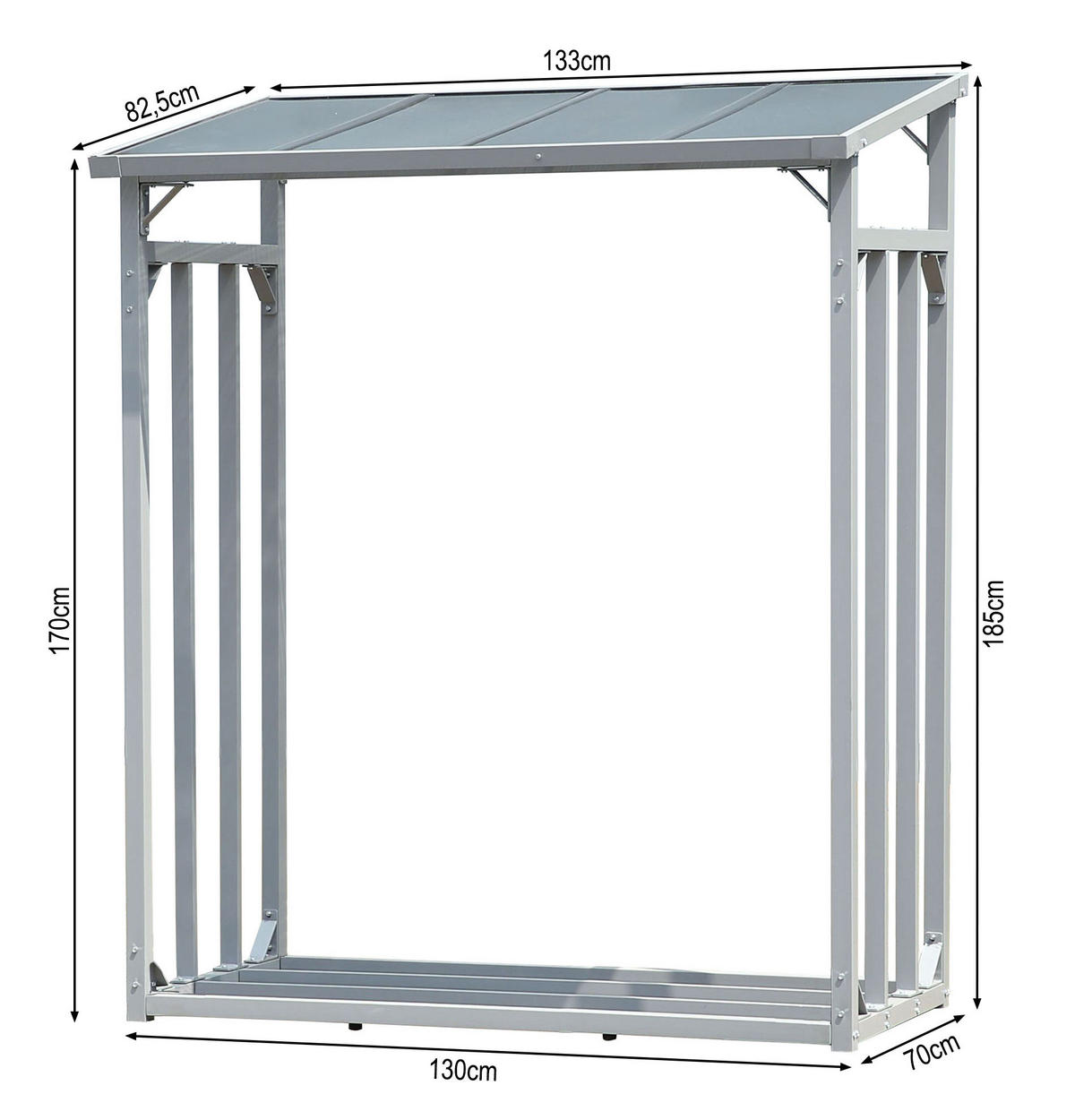 KAMINHOLZREGAL Außen 2 Stück 130x70x185 cm Aluminium Grau mit Wetterschutz 3,2 m³ / 5 SRM - Schwarz/Grau, Metall (130/185/70cm) - QUICK STAR