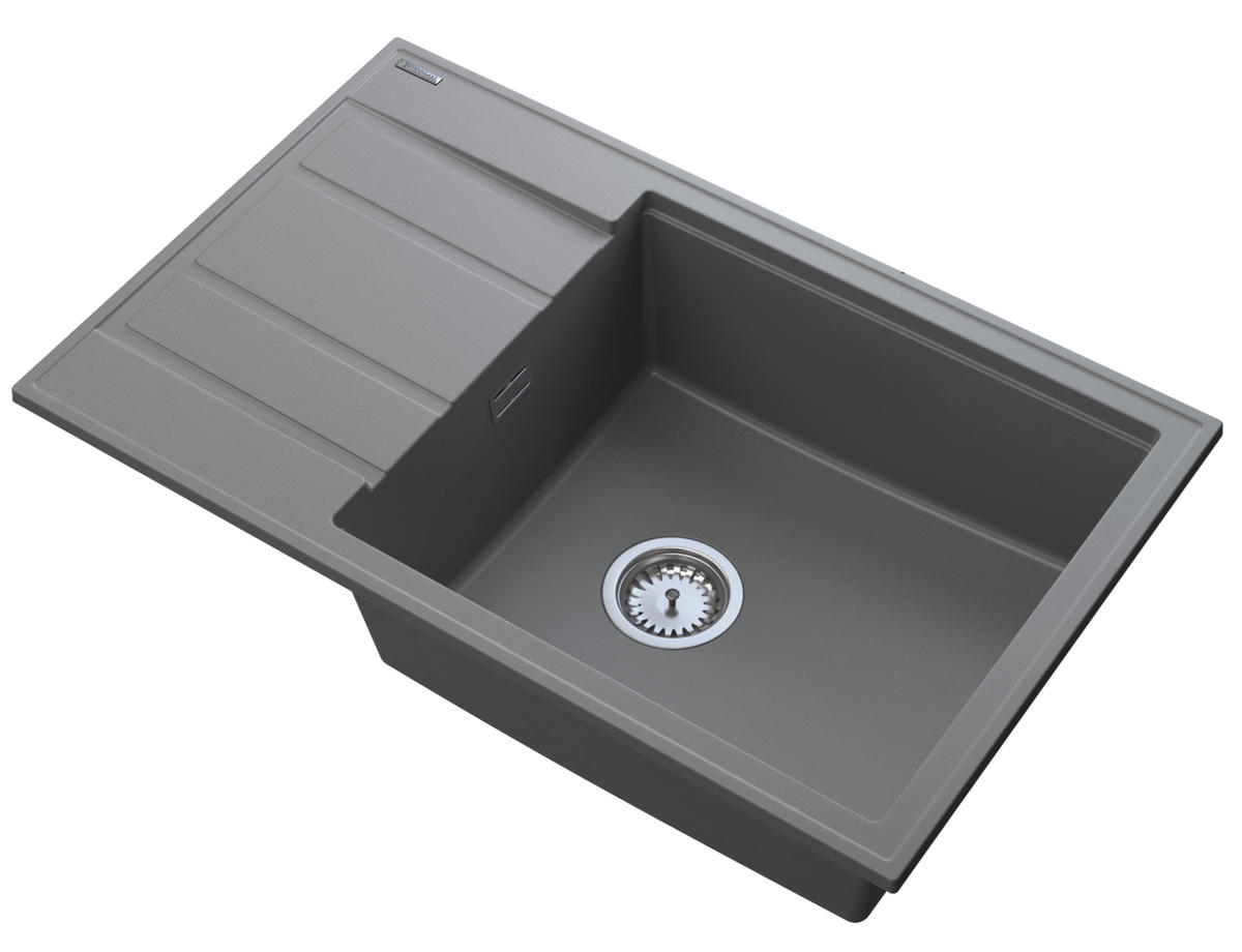 GRANITSPÜLE Louis mit Batterie Siphon - Grau, Kunststoff/Stein (80/50/20cm) - Granitan