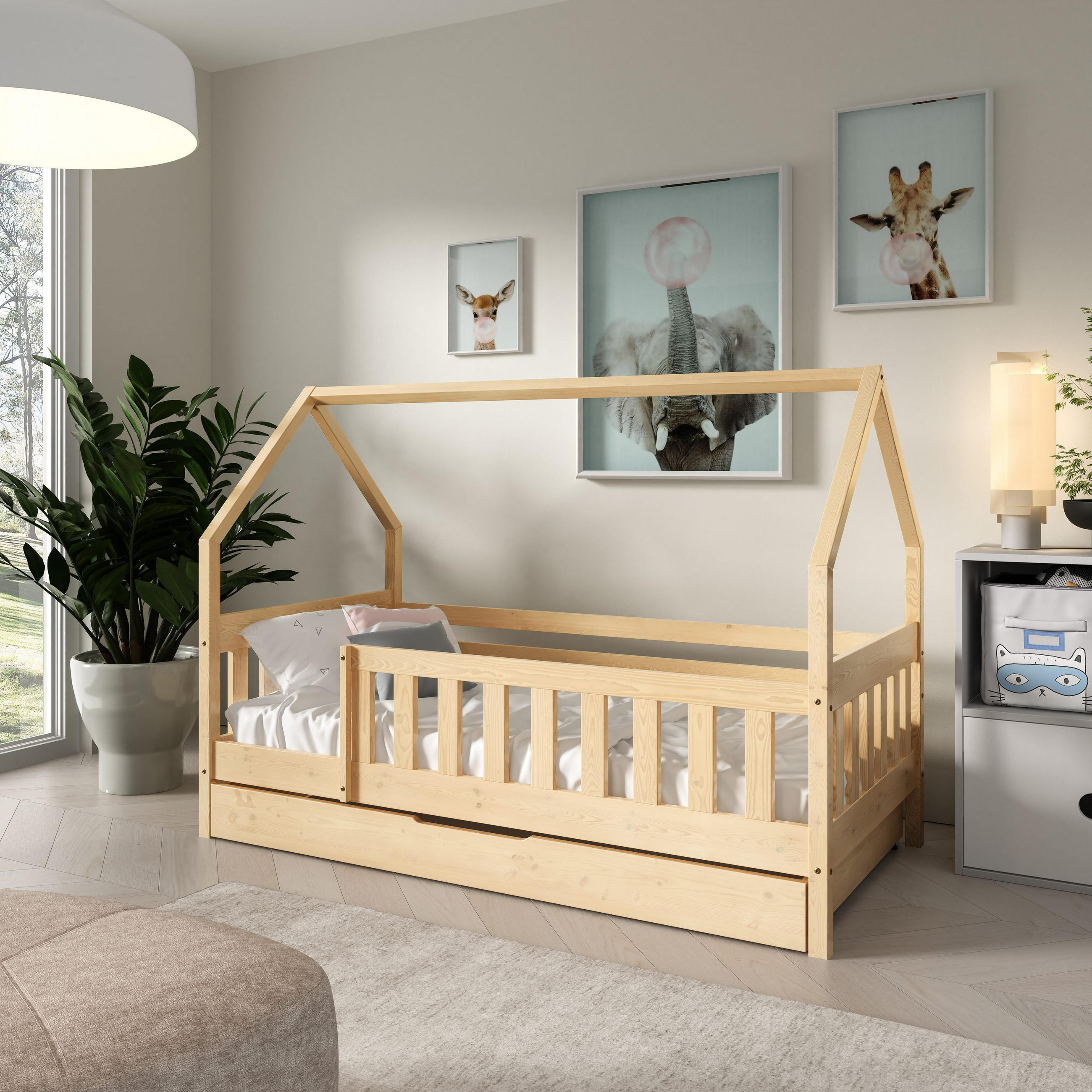 KINDERBETT BELLA mit Bettkasten 80x160 cm Kieferfarben - Kieferfarben, Holz (80/160cm) - MASSENO