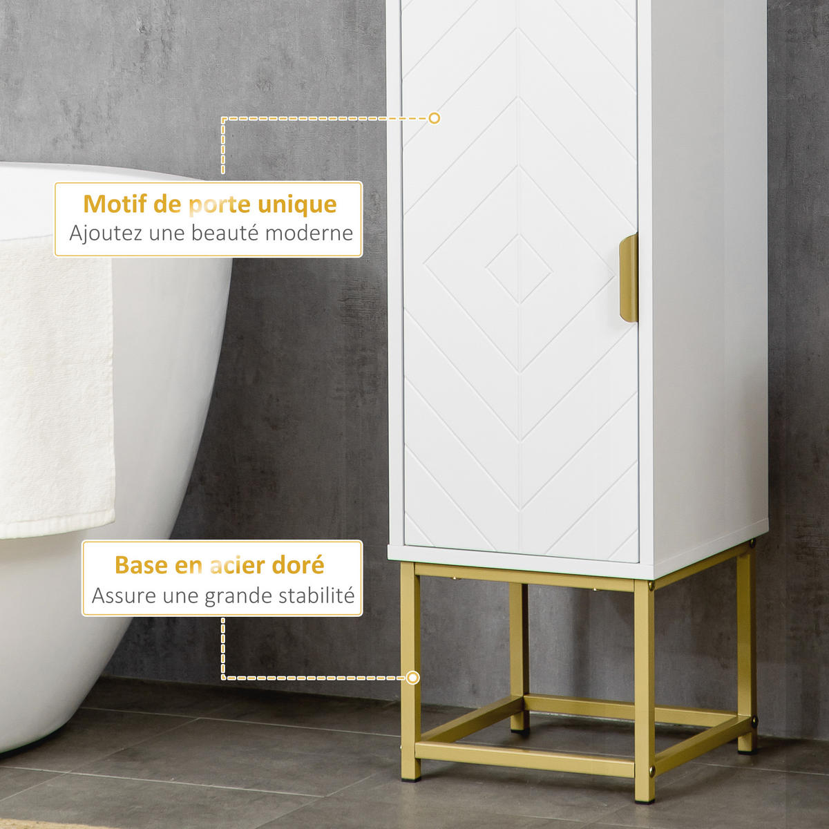 HOCHSCHRANK DE-12367 30/30/171 cm Weiß/Gold - Weiß, Holzwerkstoff (30/170.7/30cm) - ComfortXL