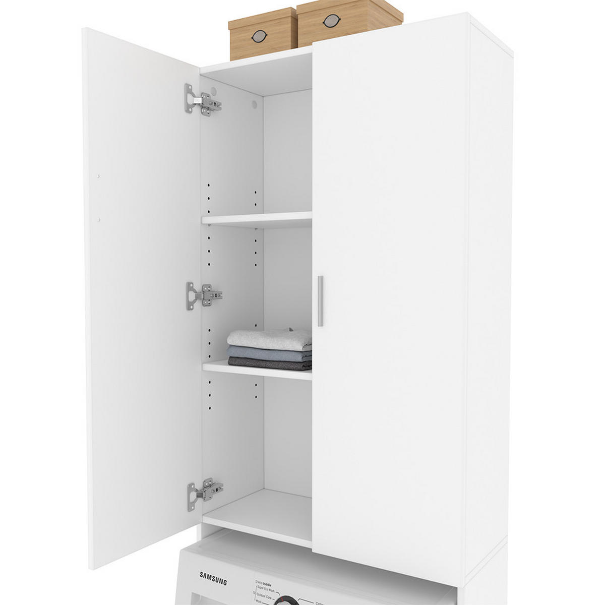 WASCHMASCHINENSCHRANK Martha Weiß 64 x 190 cm mit 2 langen Türen - Weiß, Holzwerkstoff (64/190/26cm) - Vicco