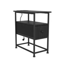 NACHTTISCH Schwarz 60/30/62 cm mit Ladefunktion und Schublade, moderner Nachtschrank - Schwarz, Textil/Metall (30/62/60cm) - PARAFTA HOME