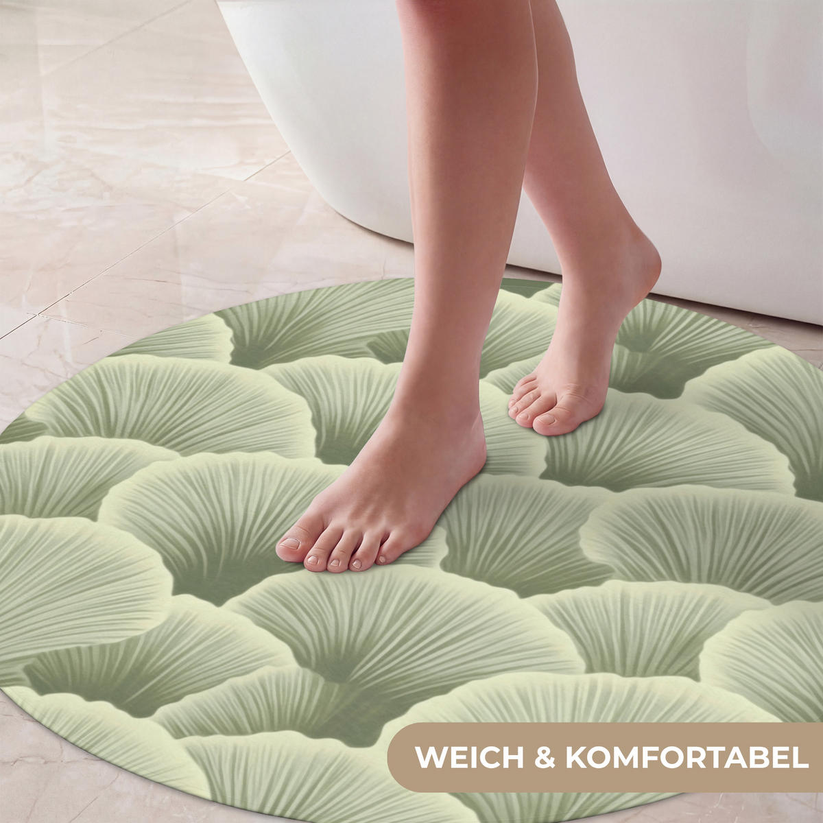 KOUPELNOVÁ PŘEDLOŽKA Vějíř - list - zelený 70x70 cm - pastelově zelená, textil/plast (70/70cm)