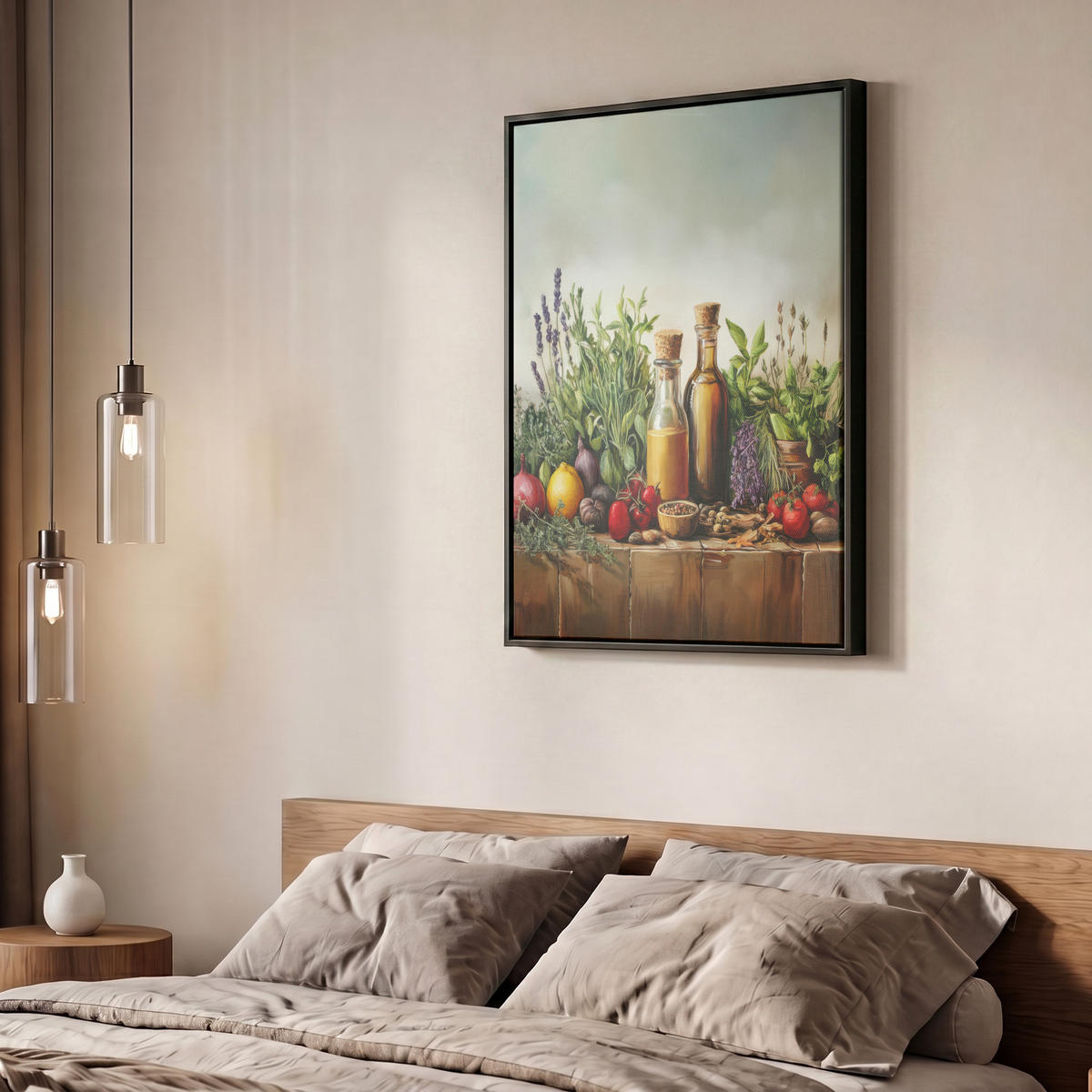 LEINWAND Bilder mit Rahmen - Stilleben - Kräuter - Gewürze - Früchte - Farbenfroh - 50x70 - Grün, Textil (50/70cm) - MuchoWow