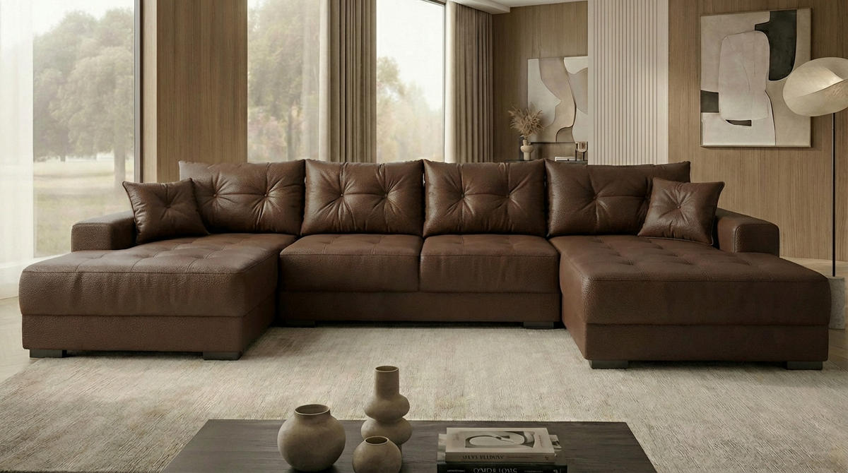 ECKSOFA MODENA 320 cm x 185 cm – Stoff: ECO CAYENCE Espresso 1116 Farbe: Braun - Braun, Textil (320/185cm) - A&J MöbelLand
