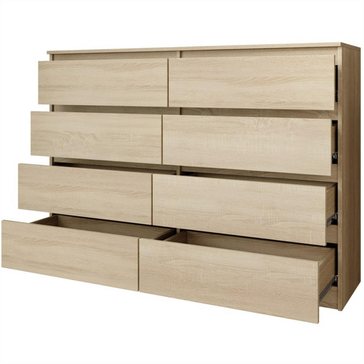 KOMMODE Look 120 cm mit acht Schubladen, eiche Sonoma - Sonoma Eiche, Holzwerkstoff (120/93/33cm) - Beautysofa
