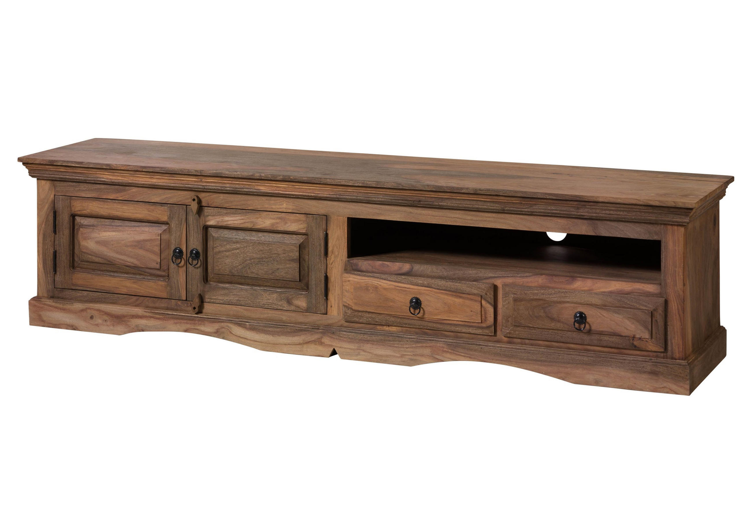 TV-BOARD Sheesham 200x45x50 grau geölt LEEDS #06 - Grau, Holz (200/50/45cm) - Massivmoebel24