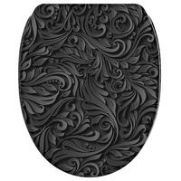 WC-SITZ mit Absenkautomatik & Top Fix Floral - Schwarz, Holzwerkstoff (37.7/5.5/48cm) - Sanilo