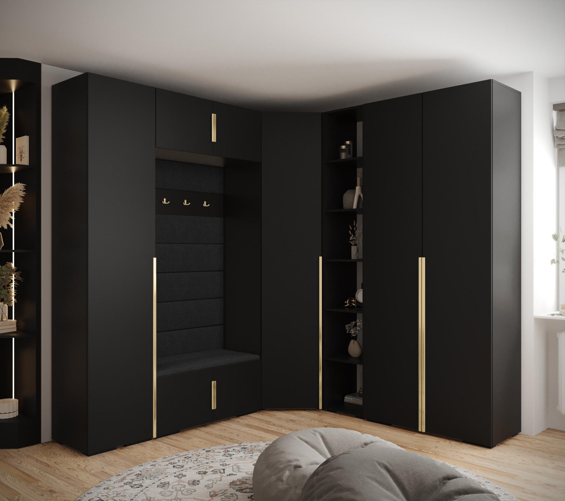 GARDEROBEN-SET 236,7/231,7/47 - Goldfarben/Schwarz, Holz/Metall (181.7/236.7/47cm) - Abiks Möbel