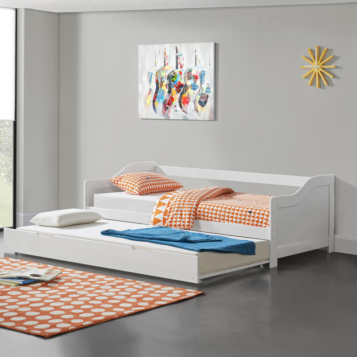 SOFABETT - Weiß, Holz (90/200cm) - [en.casa]