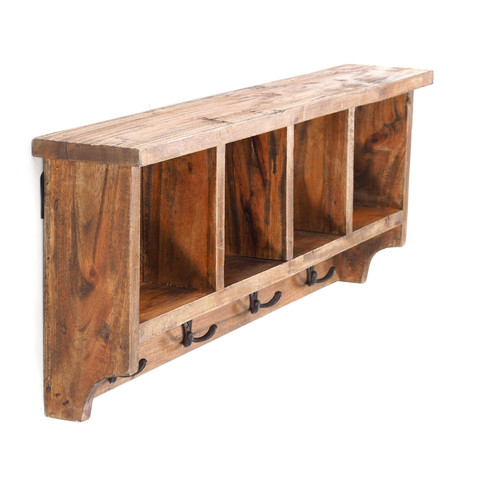 WANDGARDEROBE VINTAGE 70 Recyclingholz massiv, 4 Doppelhaken, 4 Fächer, Ablage 01 natur-vintage - Naturfarben, Holz (70/27/11cm) - DESIGN DELIGHTS