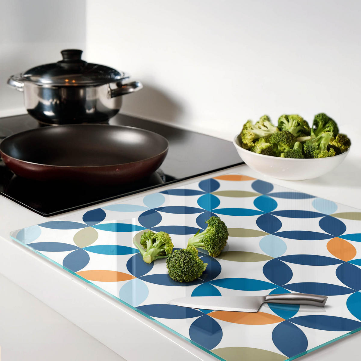 GLASPLATTE 60x52 cm Geometrische Figuren - Blau, Glas (60/0.4/52cm) - TULUP