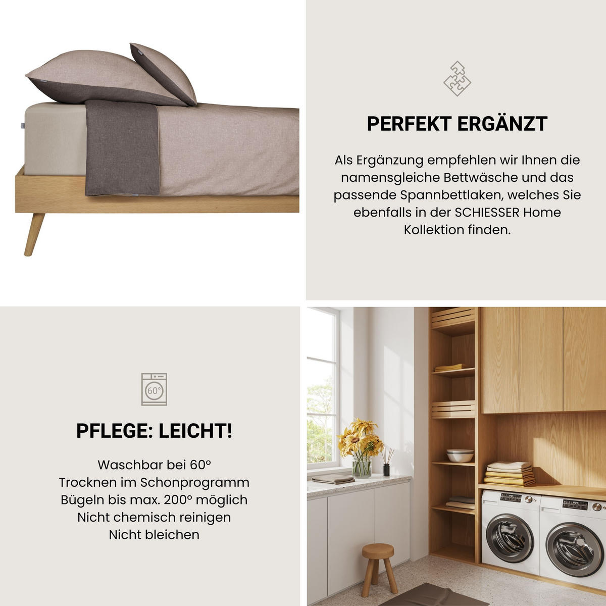 KISSENHÜLLENSET Doubleface Renforcé 2-teilig 40x80 cm Taupe-Dunkelgrau - Dunkelgrau/Braun, Textil (40/80cm) - SCHIESSER