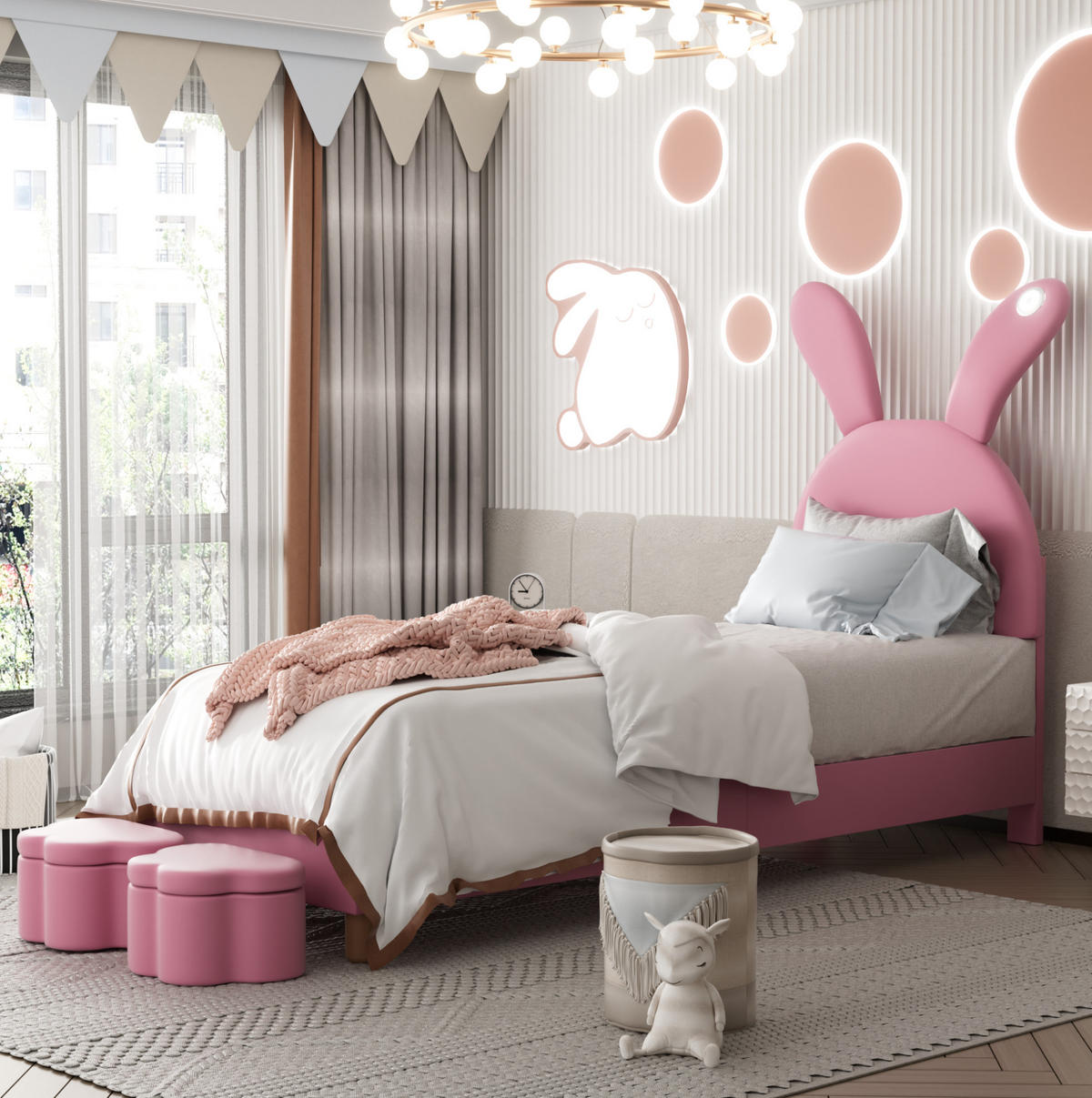 POLSTERBETT mit Stauraum und LED 90x200 cm Samt Pink - Pink, Holzwerkstoff (90/200cm) - Beauniv