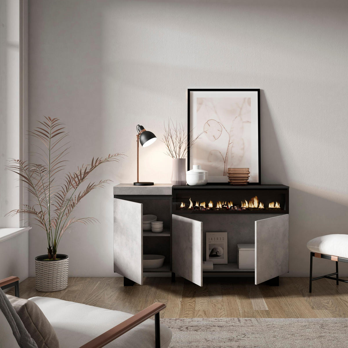 SIDEBOARD zementgrau, 150/35/87cm - Grau, Holzwerkstoff (150/87/35cm) - Skraut Home