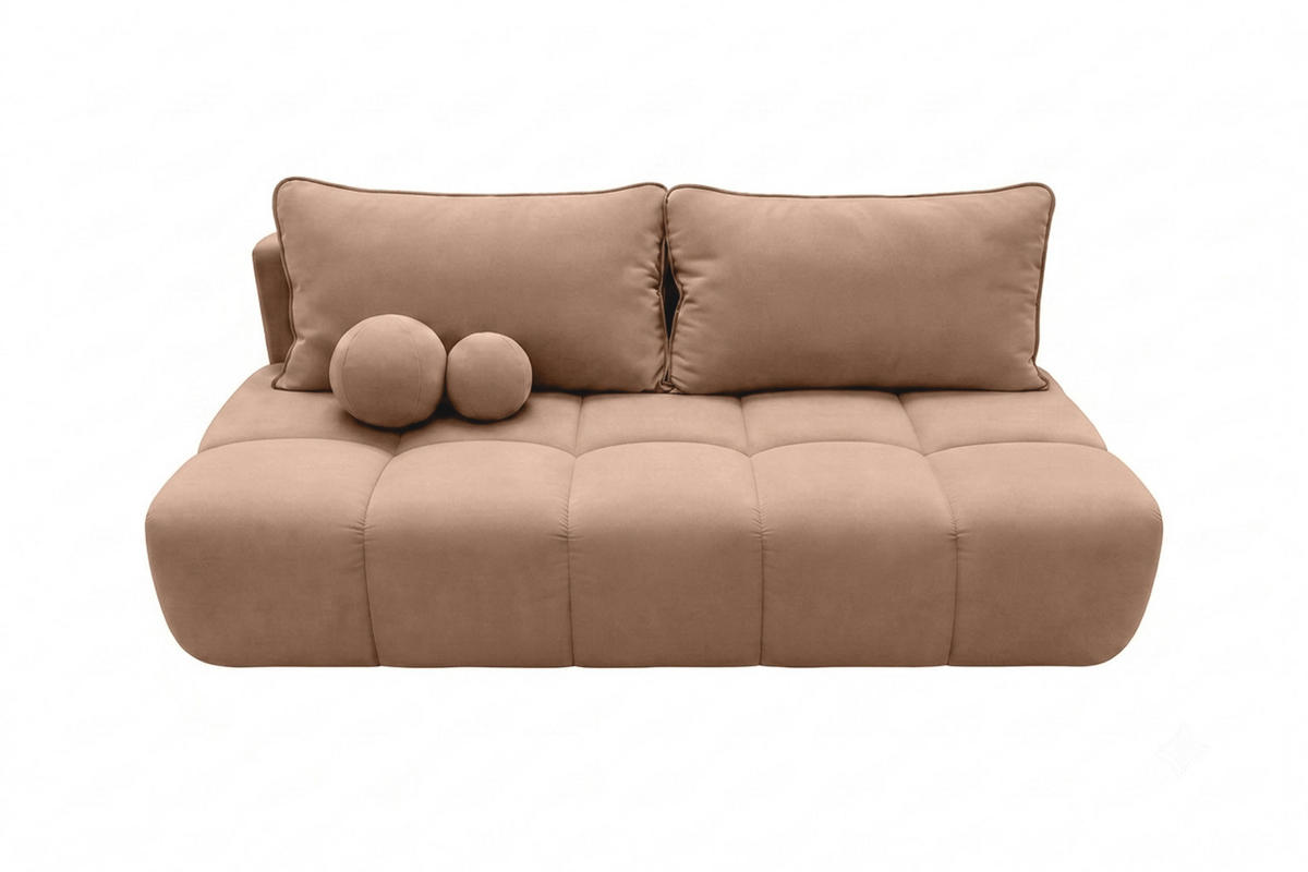 POHOVKA S funkcí spaní A úložným prostorem, sametová látka Bluvel, Latte, COCO - světle hnědá, dřevo (205/97/105cm) - Kaiser Möbel