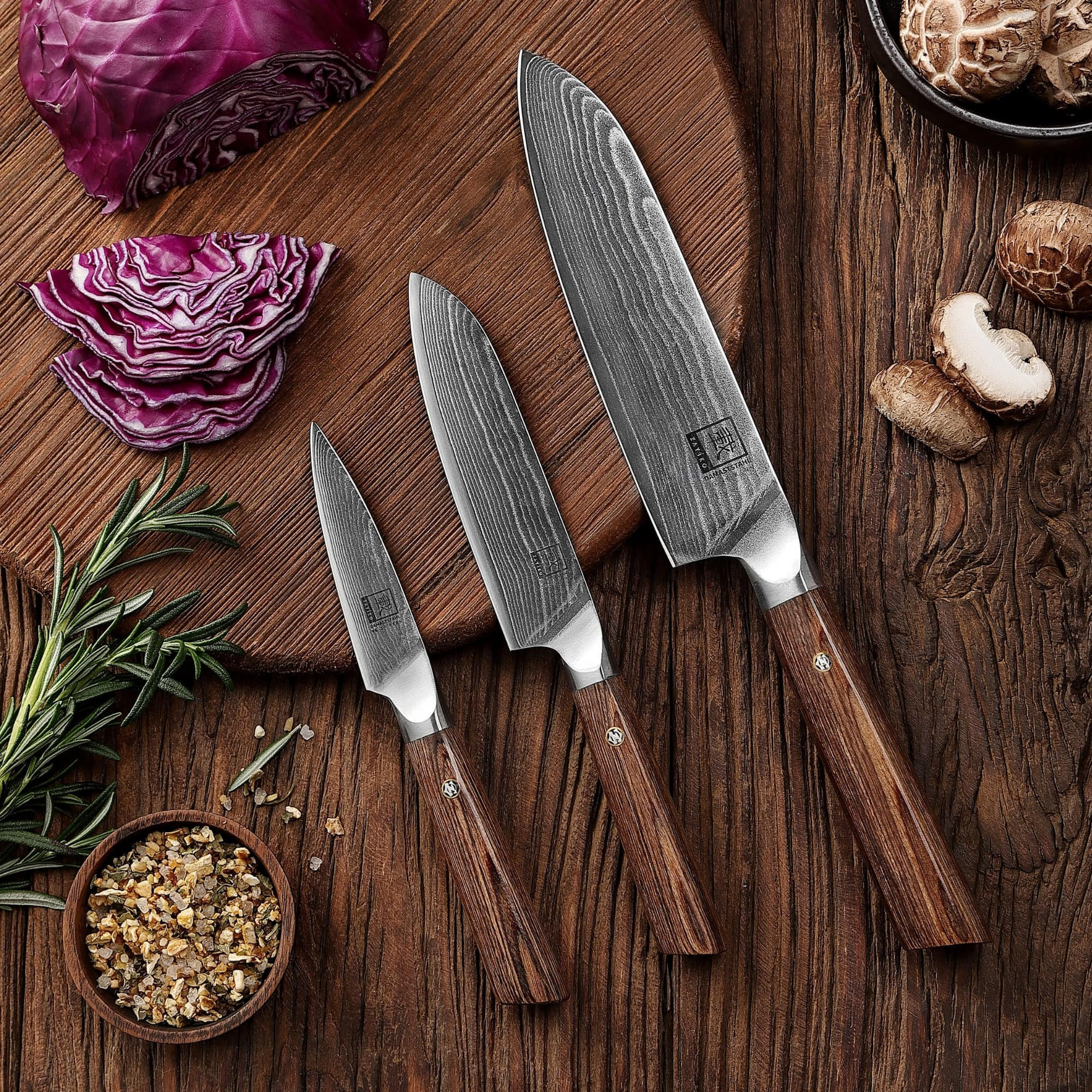 Thumbnail - Zayiko 3Er, Braun, Holz, Metall, Nachbildung, Kochen, Küchenmesser, Messersets