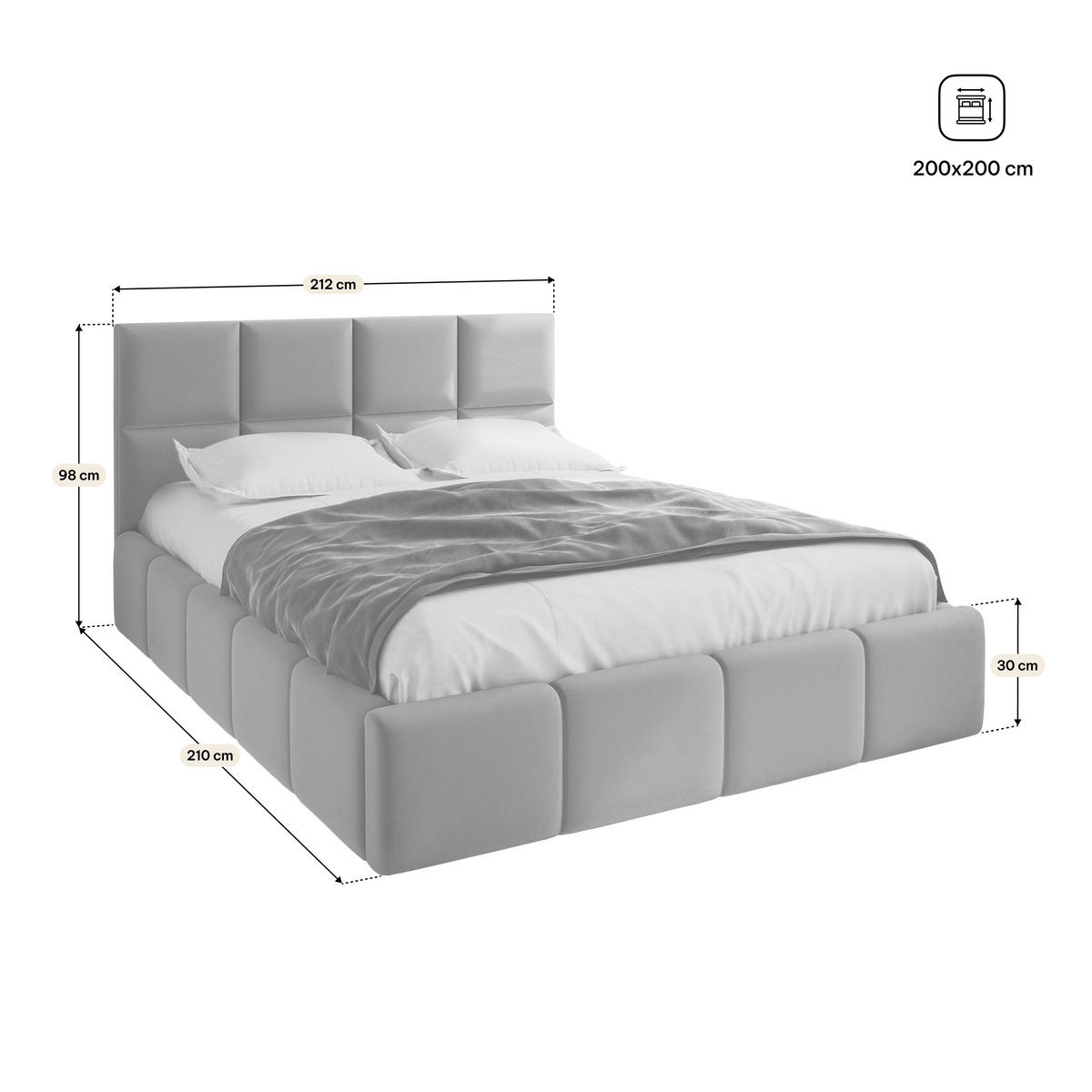 POLSTERBETT COMO 200x200 cm mit Bettkästen - Schwarz - Schwarz, Holz/Textil - MASSENO