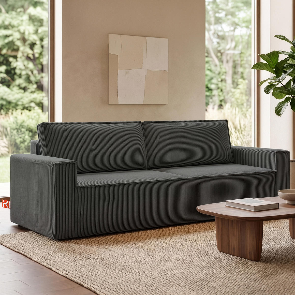 SCHLAFSOFA NAPI in Pet Friendly Cord-Stoff, grau - Schwarz/Grau, Textil (228/89/101cm) - KONSIMO®