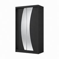 KLEIDERSCHRANK Nox 120 cm Schwarz Spiegel 2 Schubladen Griffe silber - Schwarz, Holzwerkstoff (120/216/61cm) - KS Home Concept