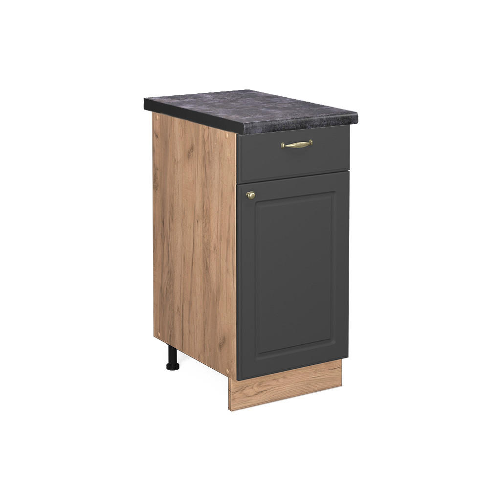 KÜCHENUNTERSCHRANK Fame-Line Anthrazit-Gold 40 cm, AP Anthrazit - Honigeiche/Anthrazit, Holzwerkstoff (40/82/60cm) - Vicco