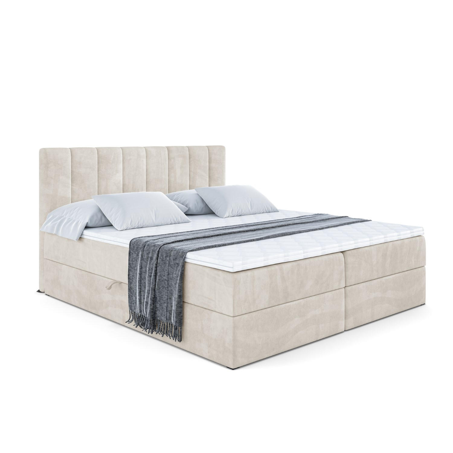 ALTDECOR AMERICKÁ postel s matrací H3 a lamelovým roštem – OTTA – 200 x 200 cm, ecru
