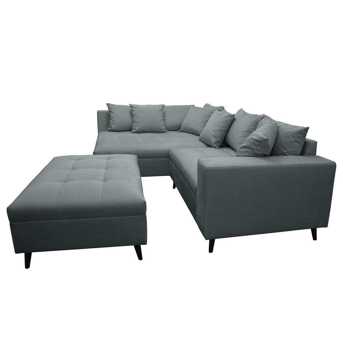 ECKSOFA mit Hocker - Anthrazit, Holz/Birkenholz (247/174cm) - home24