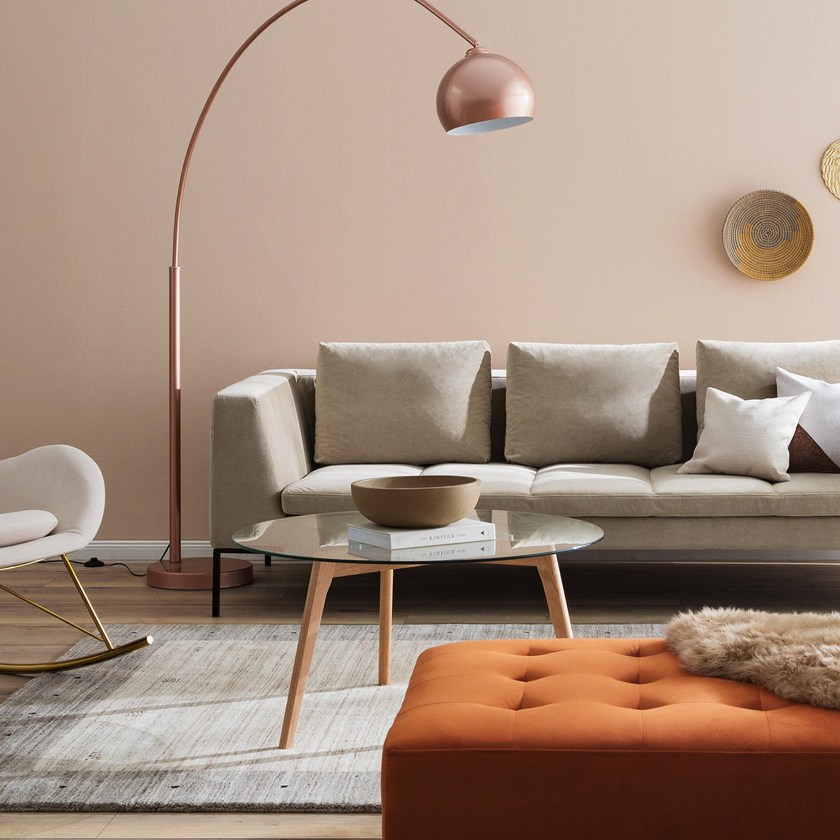 COUCHTISCH - Glas / Eiche massiv - Eichefarben, Glas (90/90/45cm) - home24