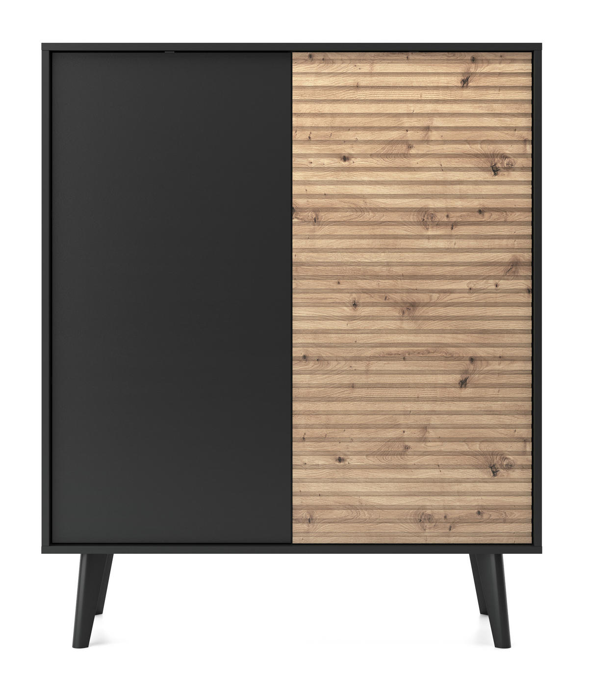 KOMMODE WILLOW KD-104 – 104 cm Breite, 125 cm Höhe, 2 Türen, Schwarz Eiche Artisan - Schwarz, Holzwerkstoff/Kunststoff (104/125/39cm) - DomoHome
