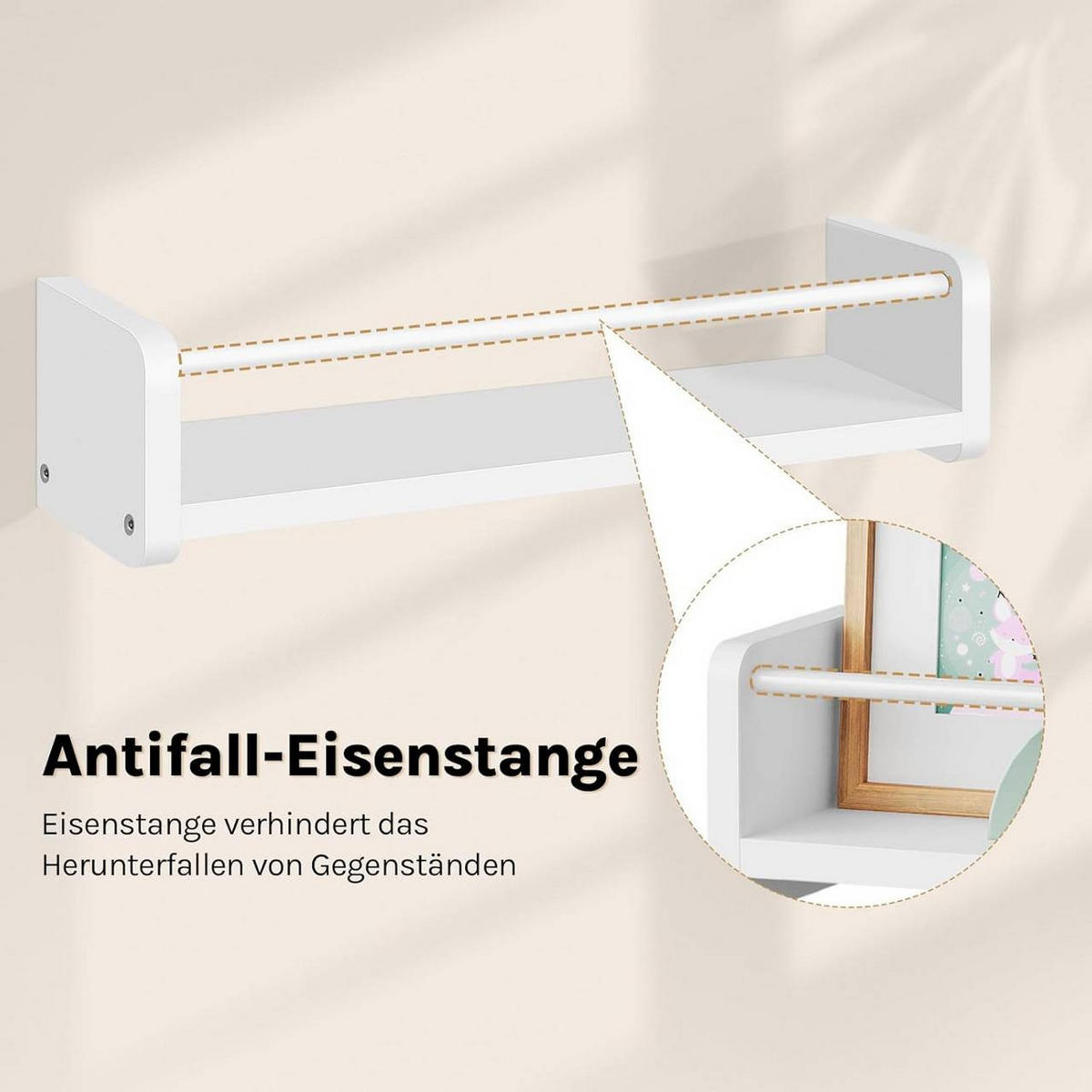 WANDREGAL 3er Set, mit Metallstange, Weiß - Weiß, Holzwerkstoff/Metall (40/10/12cm) - Woltu