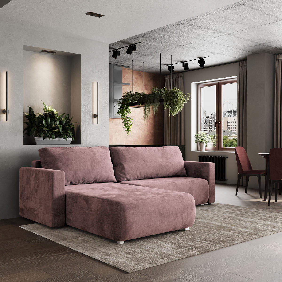 ROHOVÁ SEDAČKA TURIN šeříková - šedá/šeříková, dřevo/textil (265/183cm) - MASSENO