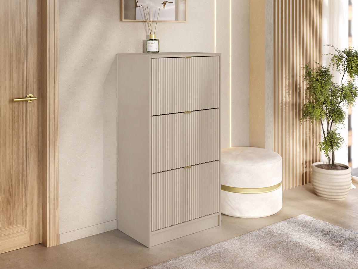 SCHUHSCHRANK Tireno 3K - Kaschmir/Goldfarben, Holzwerkstoff/Kunststoff (60/120/40cm) - MIRJAN24