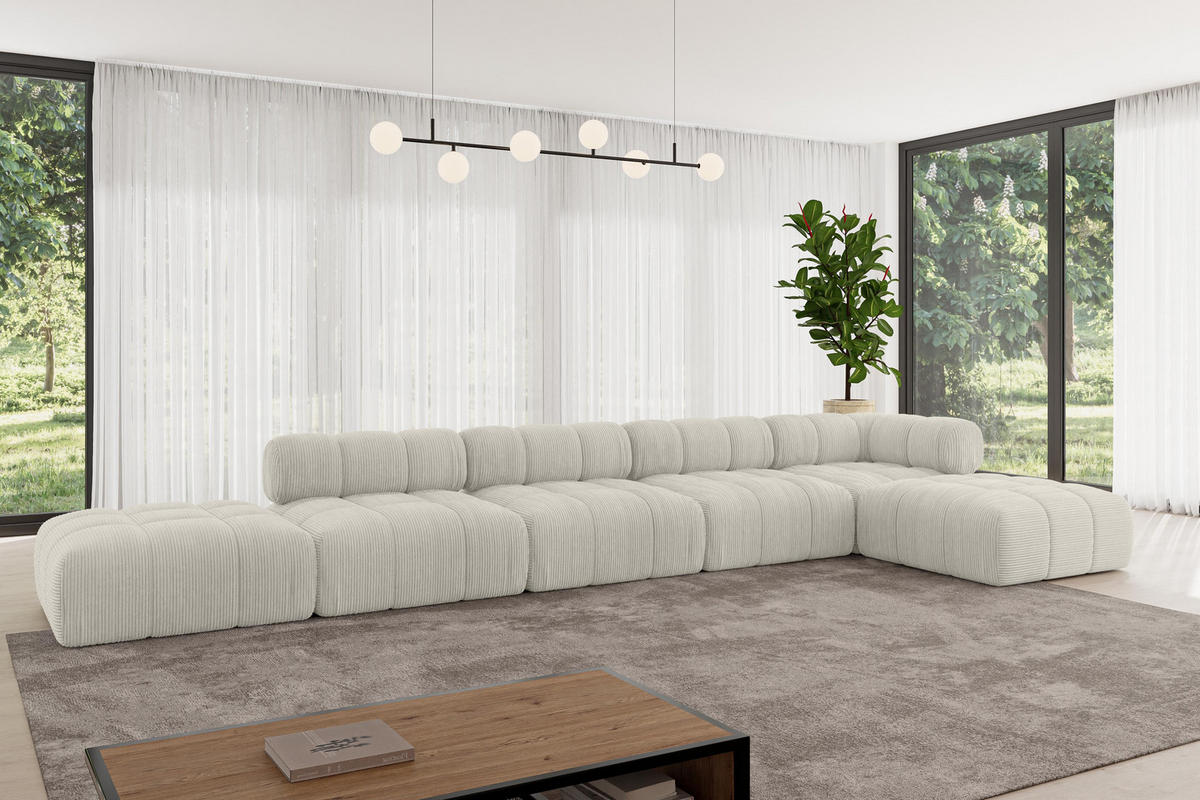 ECKSOFA modulares Sofa Kerru-L3 - 475x190x70 cm Creme Cord - Hellgrau/Creme, Holzwerkstoff/Textil (475/190cm) - ALTDECOR