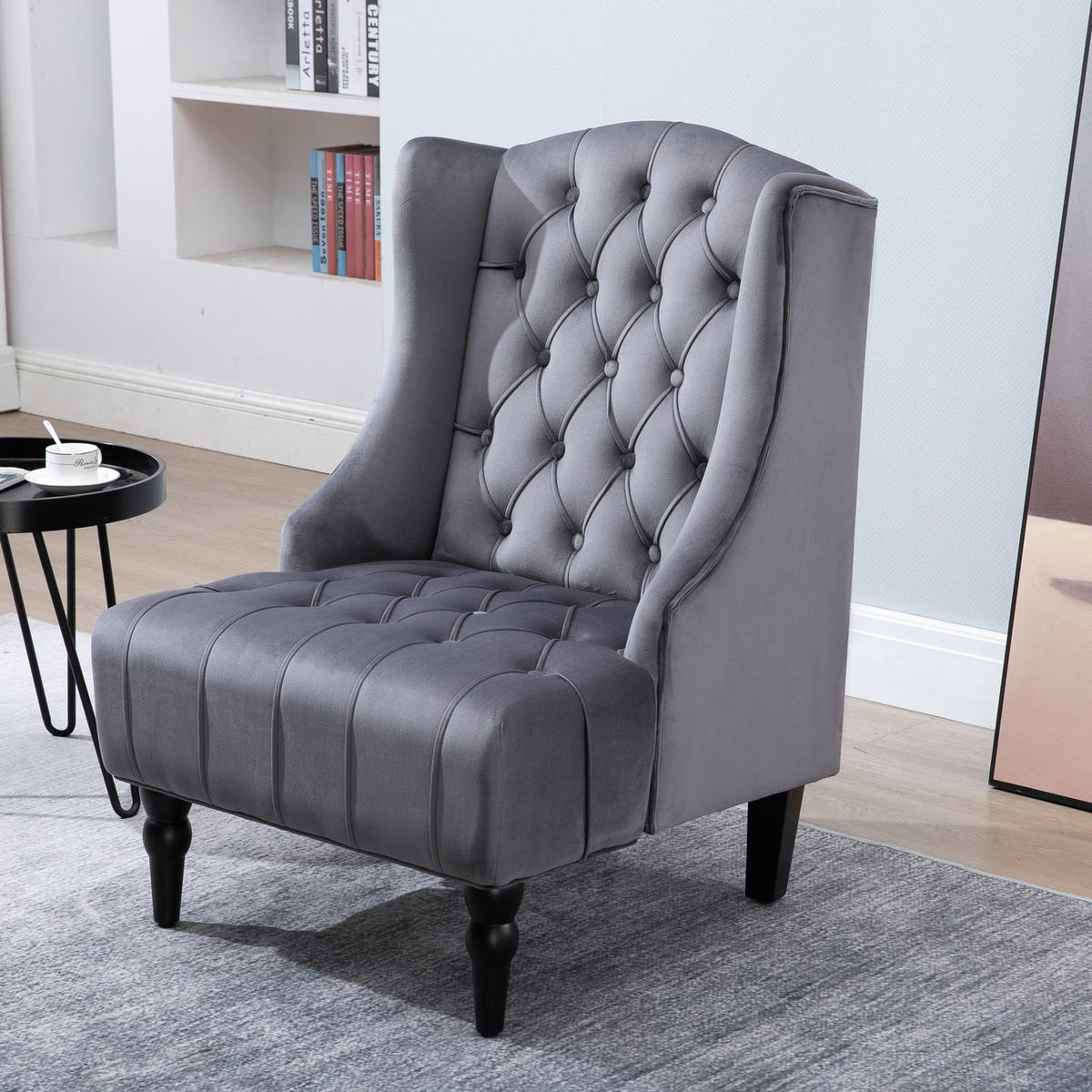 EINZELSESSEL mit Tufting Ohrensessel Relaxsessel erhöhte Beine 3 Farben - Grau, Holz (705/97/67cm) - HOMCOM
