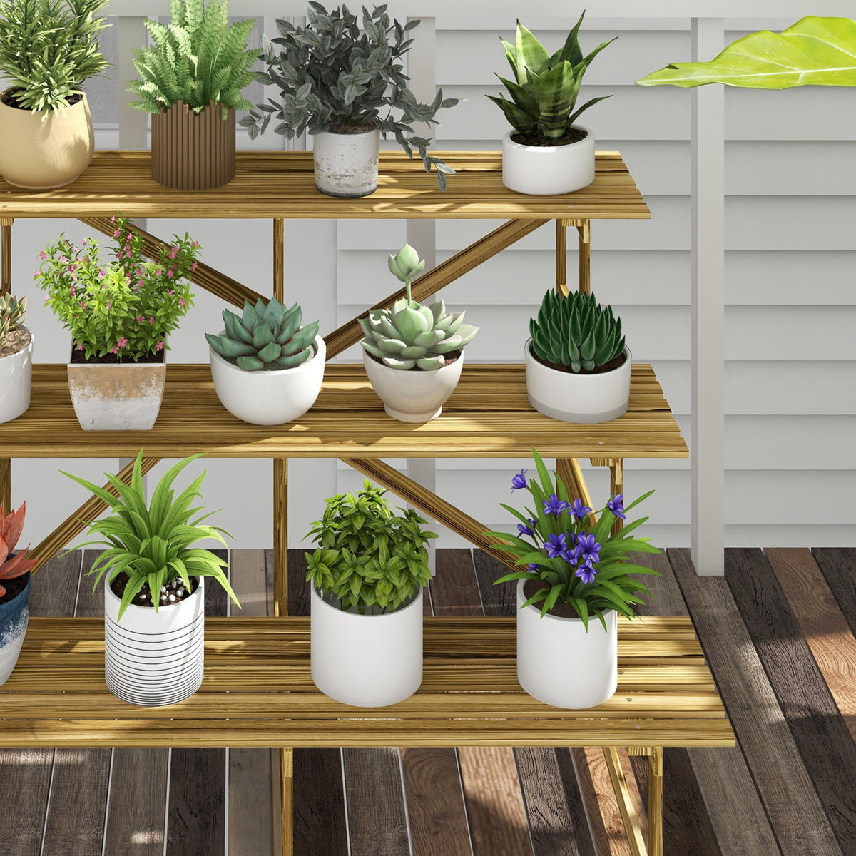 PFLANZENTREPPE, Tannenholz, Verkohlt - Braun, Holz (80/78/120cm) - Outsunny