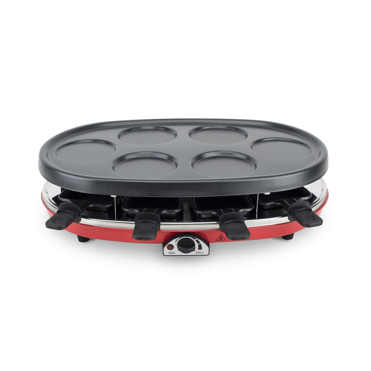 RACLETTE-GERÄT RP418, Rot und Grau, 4 in 1 Raclette für 8 Personen - Grau, Stein (27.7/14/44.6cm) - HKoenig