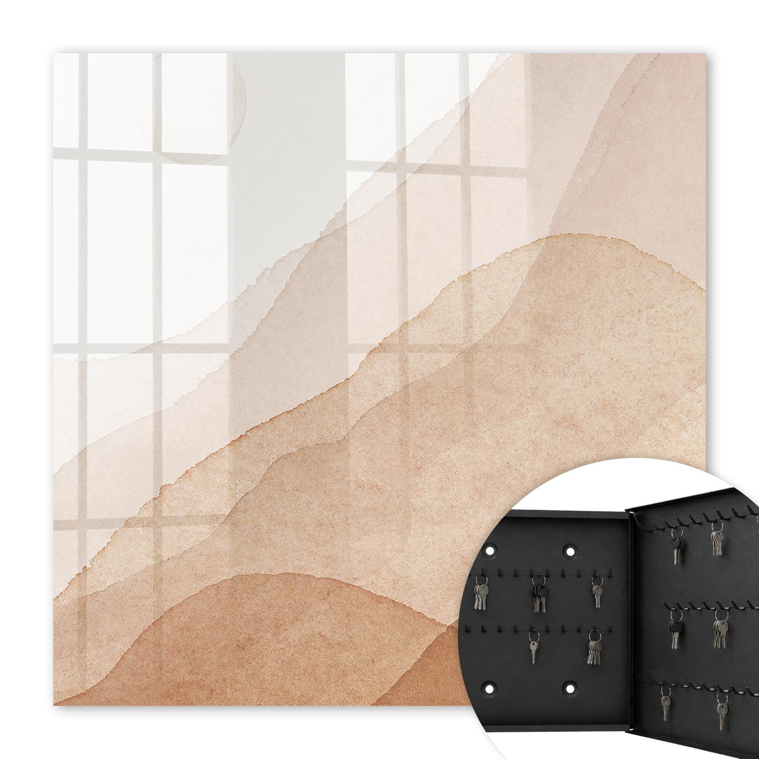 SCHLÜSSELBOX Schwarz 30x30 cm- Türöffnung nach rechts - Beige Landschaften - Beige, Metall (30/30/5cm) - TULUP