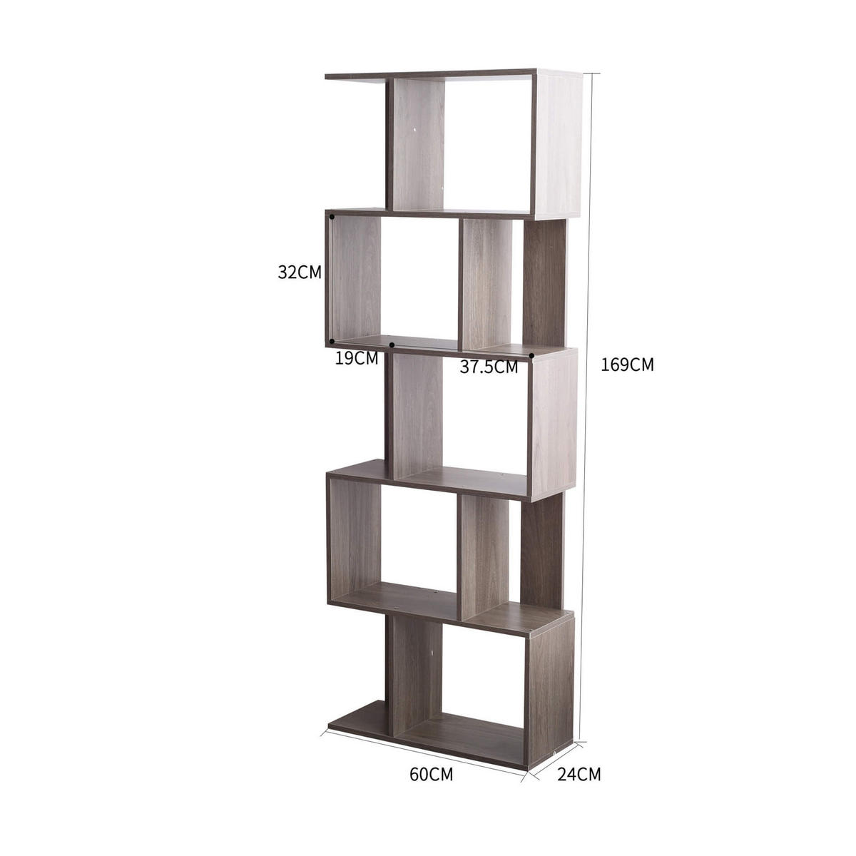 BÜCHERREGAL Grau 24/60/169 cm - Grau, Holzwerkstoff (24/169/60cm) - Mobili Rebecca
