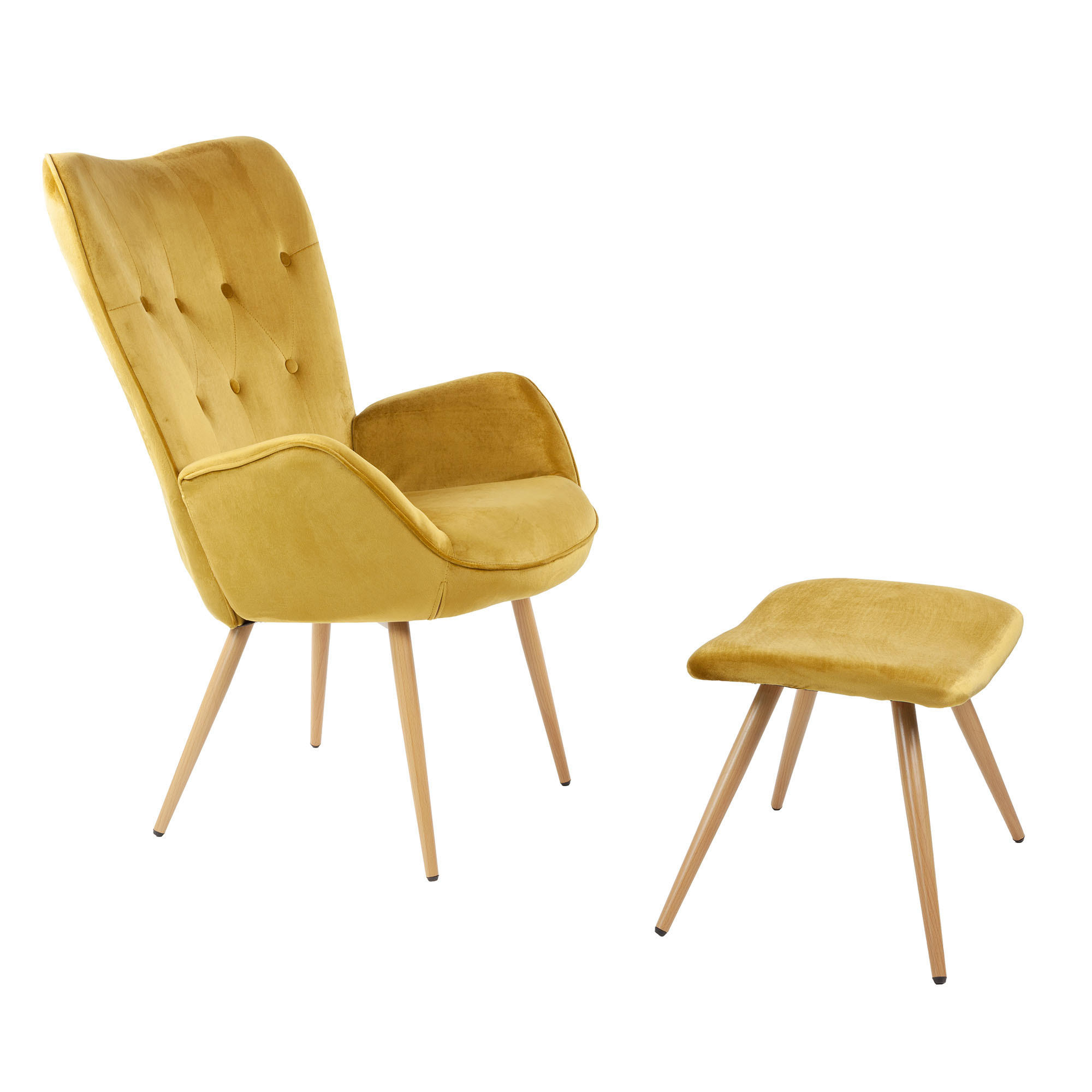 RELAXSESSELSET YORK Samt Bezug mit Hocker, Gold - Goldfarben, Textil/Metall (67/100/48cm) - Albatros