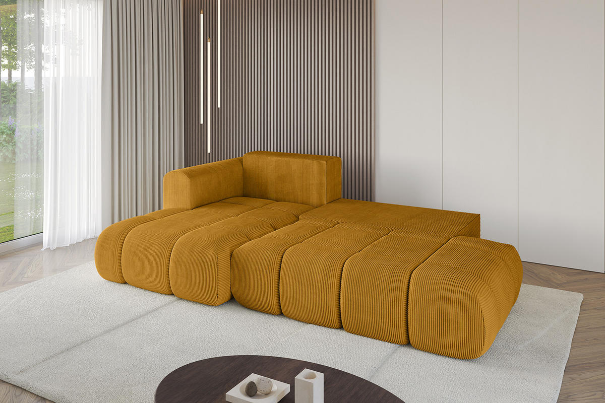 ECKSOFA Ottomane Links CLOUD-L 289x180x40 Senfgelb Cord - Currygelb, Holzwerkstoff/Kunststoff (180/289cm) - ALTDECOR