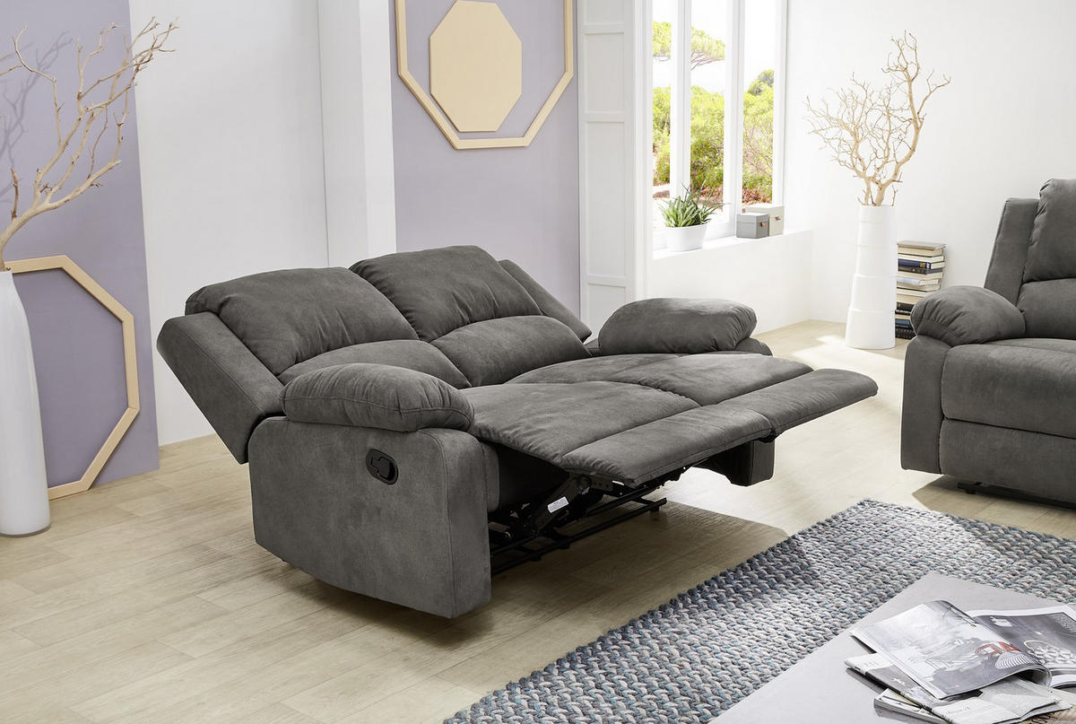 2-SITZER-RELAXSOFA Federkern, Liegefunktion verstellbar durch halbautomatische Relaxfunktion B148/T87/H97 cm, Mikrofaser Vintage Anthrazit / 15130 - Anthrazit/Schwarz, Textil (148/97/87cm) - luma-home